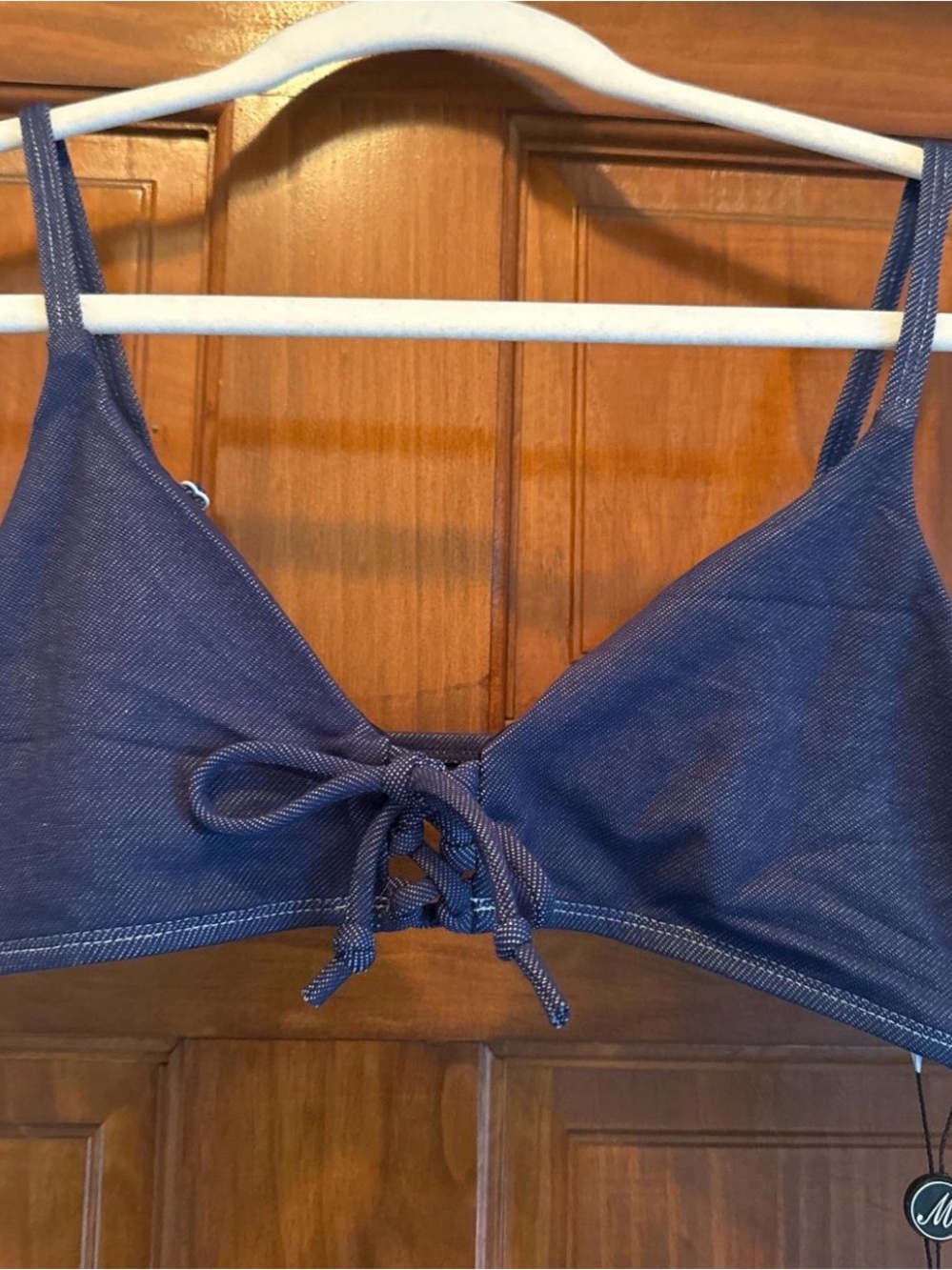 Motel Rocks Navy Blue Lace-Up Bikini Top